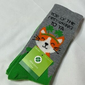 🐼 3/$25 NWT St Patrick’s Day Gray and Green Cat Crew Socks